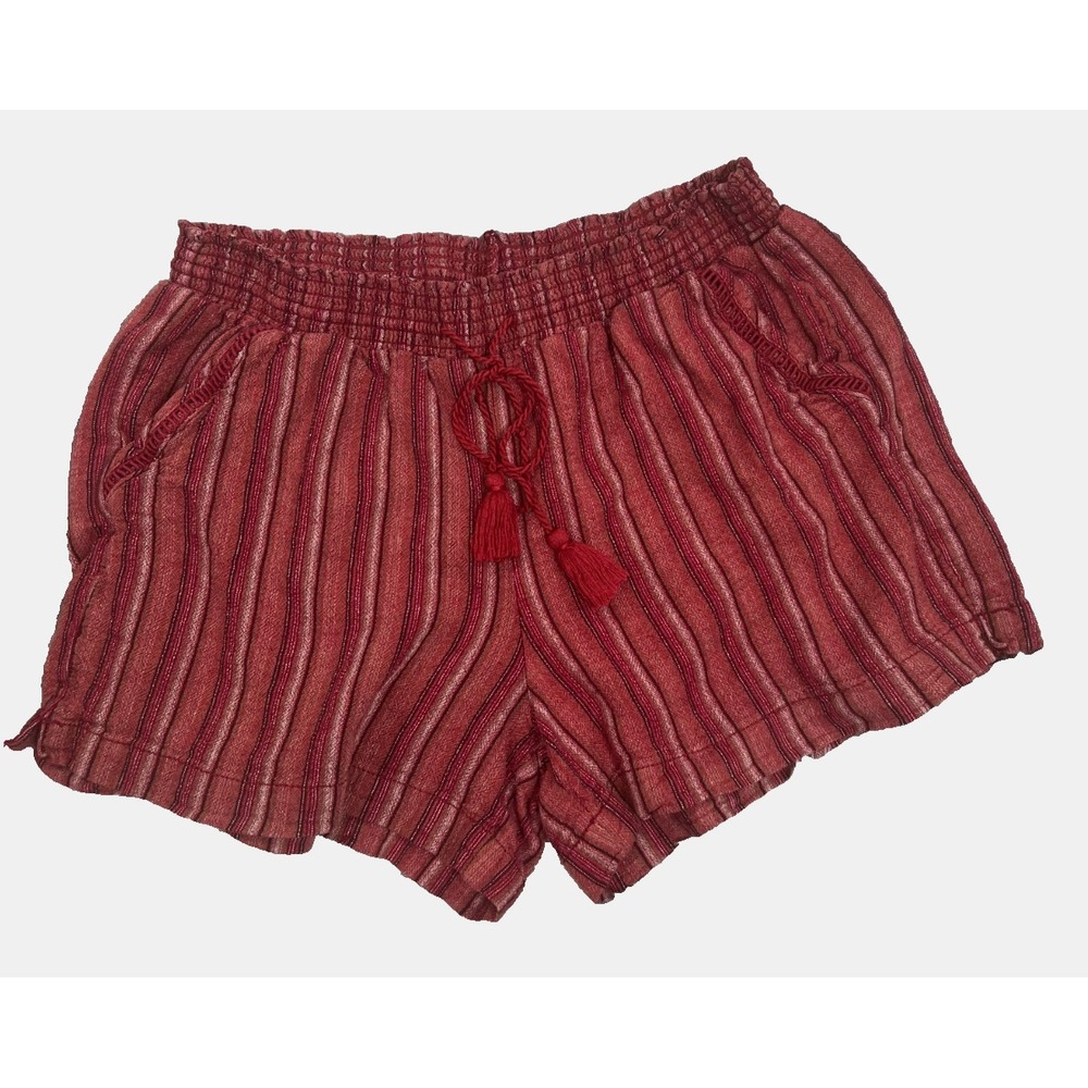 Briggs linen blend shorts size XL pockets red stripes elastic high waist beach